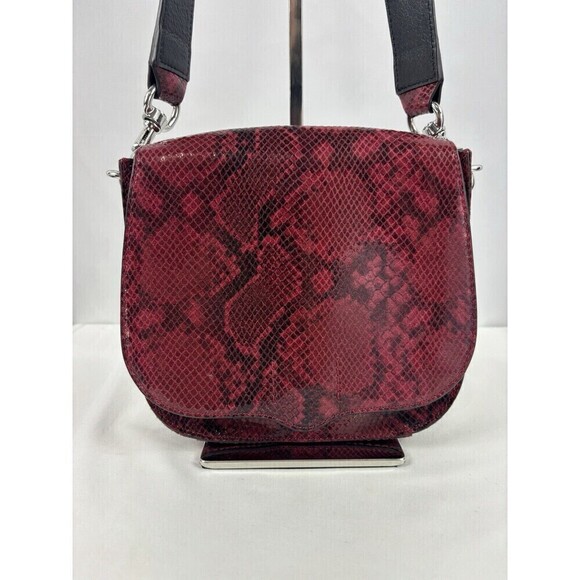 Rebecca Minkoff Sunday Large Saddle Crossbody Bag Red Black Snakeskin Leather - Picture 3 of 14